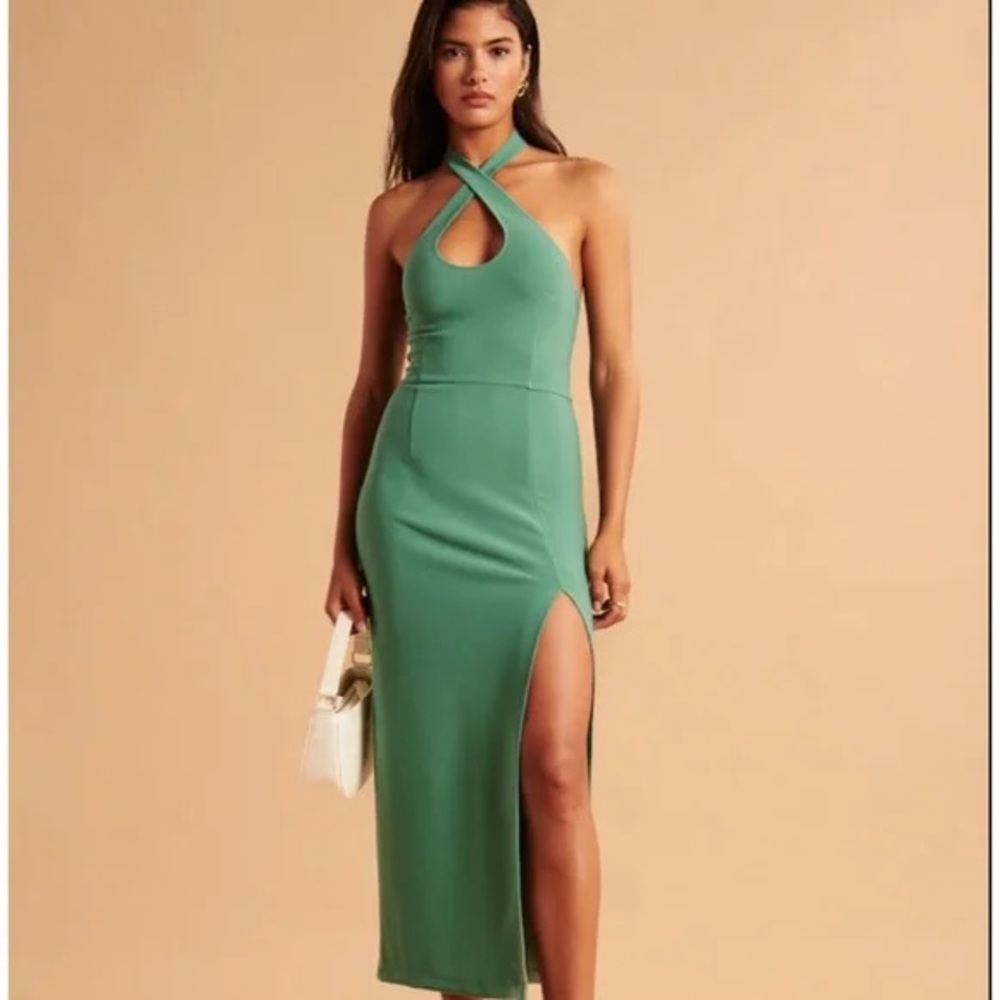 Abercrombie & Fitch Keyhole Halter Sage Green Midi Dress